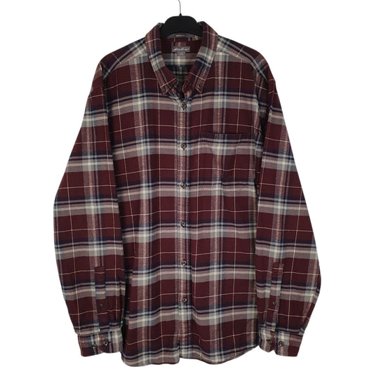Mens Burgundy Eddie Bauer Heavyweight Plaid Flannel Long Sleeve Shirt