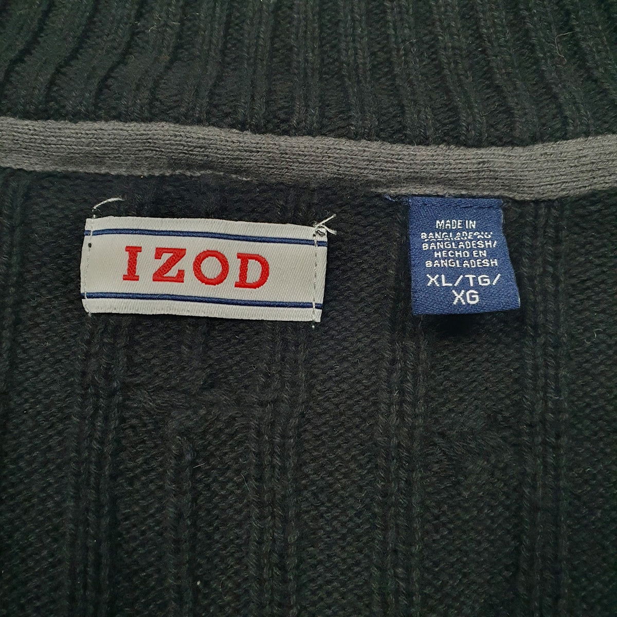 Mens Black Izod Cable Knit Quarter Zip Jumper
