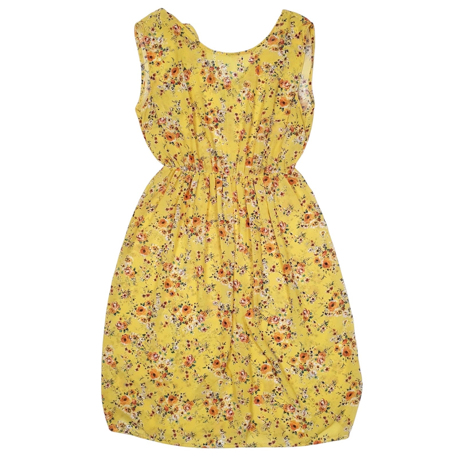 Womens Yellow Unbranded Floral Sleeveless Dress