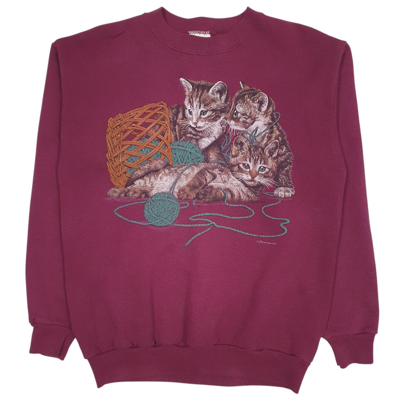 Mens Burgundy Tultex Graphic Vintage 90s Crewneck Jumper