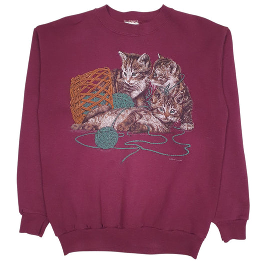 Mens Burgundy Tultex Graphic Vintage 90s Crewneck Jumper