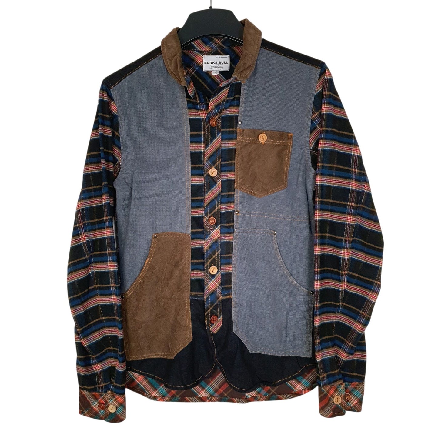 Mens Blue Burks Bull Plaid Flannel Long Sleeve Shirt