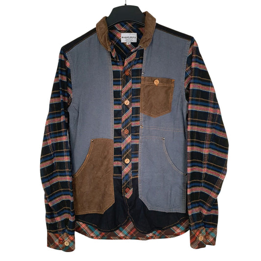Mens Blue Burks Bull Plaid Flannel Long Sleeve Shirt