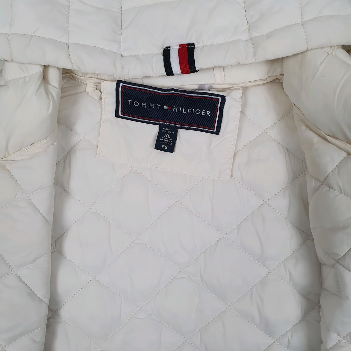 Womens White Tommy Hilfiger Quilted Hoodie Coat