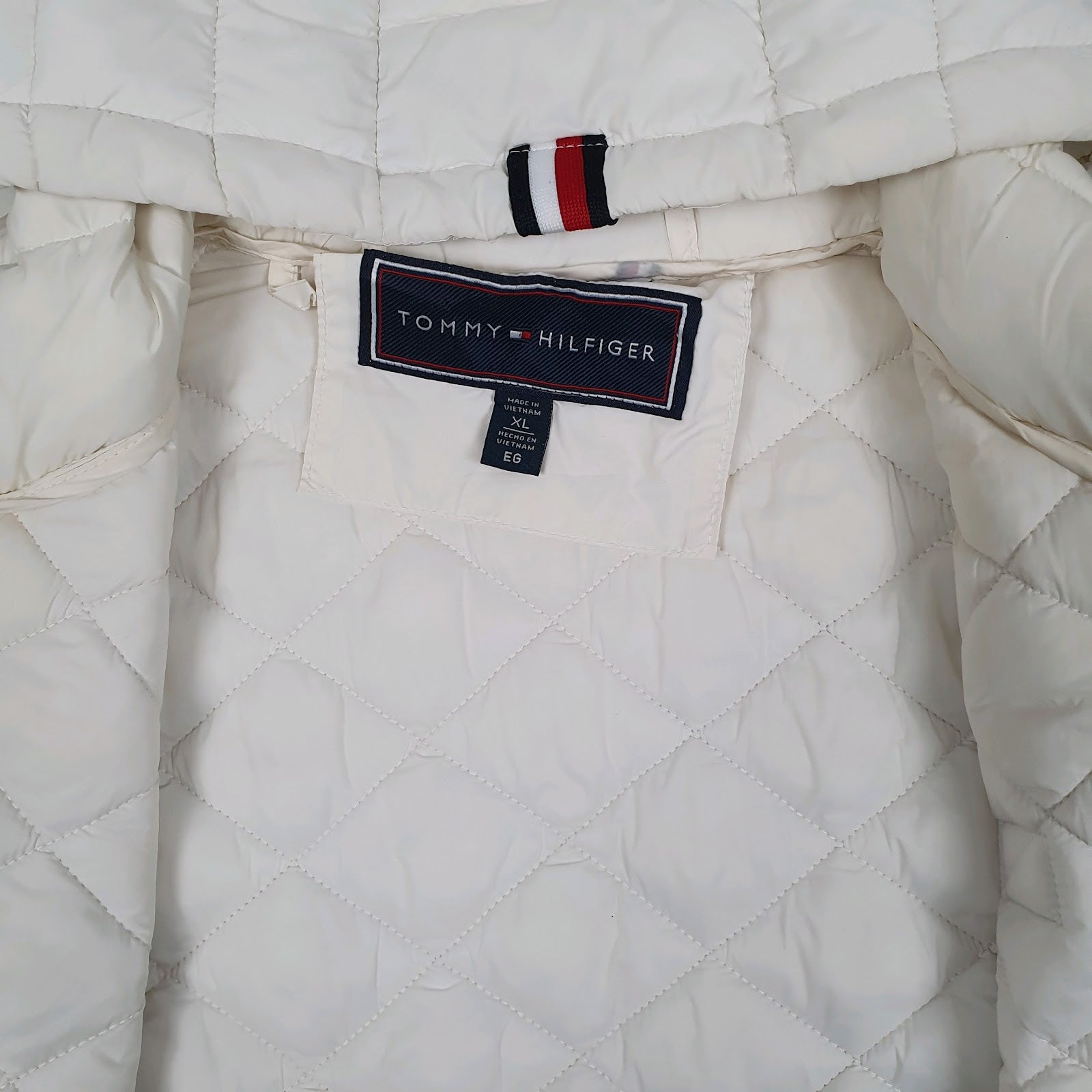 Womens White Tommy Hilfiger Quilted Hoodie Coat