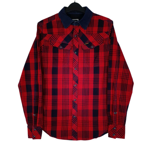 Mens Red G Star Raw Flannel Shacket Plaid Long Sleeve Shirt