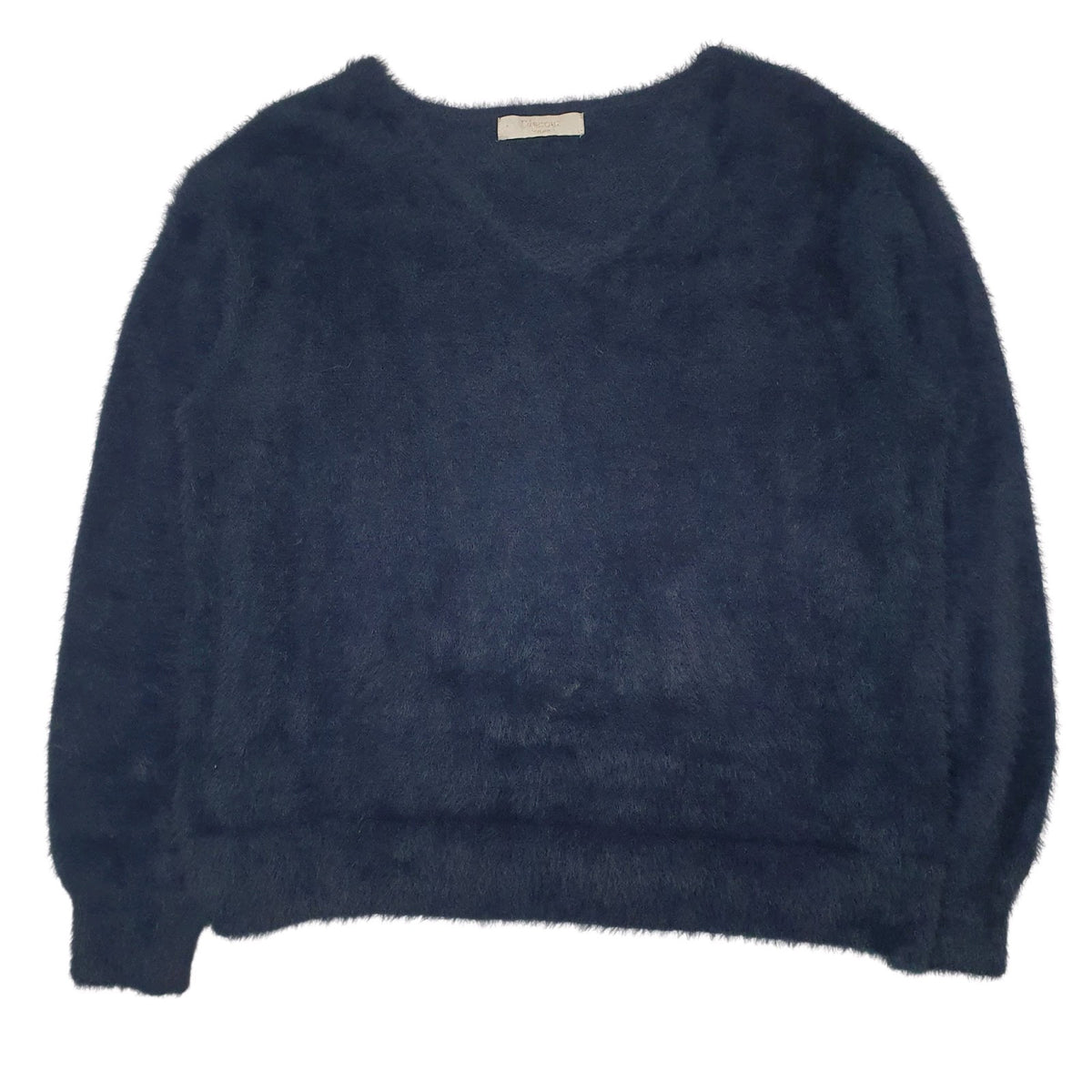 Womens Navy Discoat Fluffy V Neck Jumper