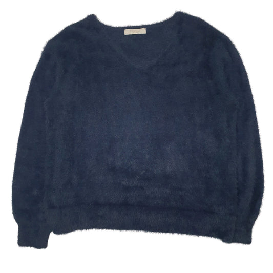 Womens Navy Discoat Fluffy V Neck Jumper