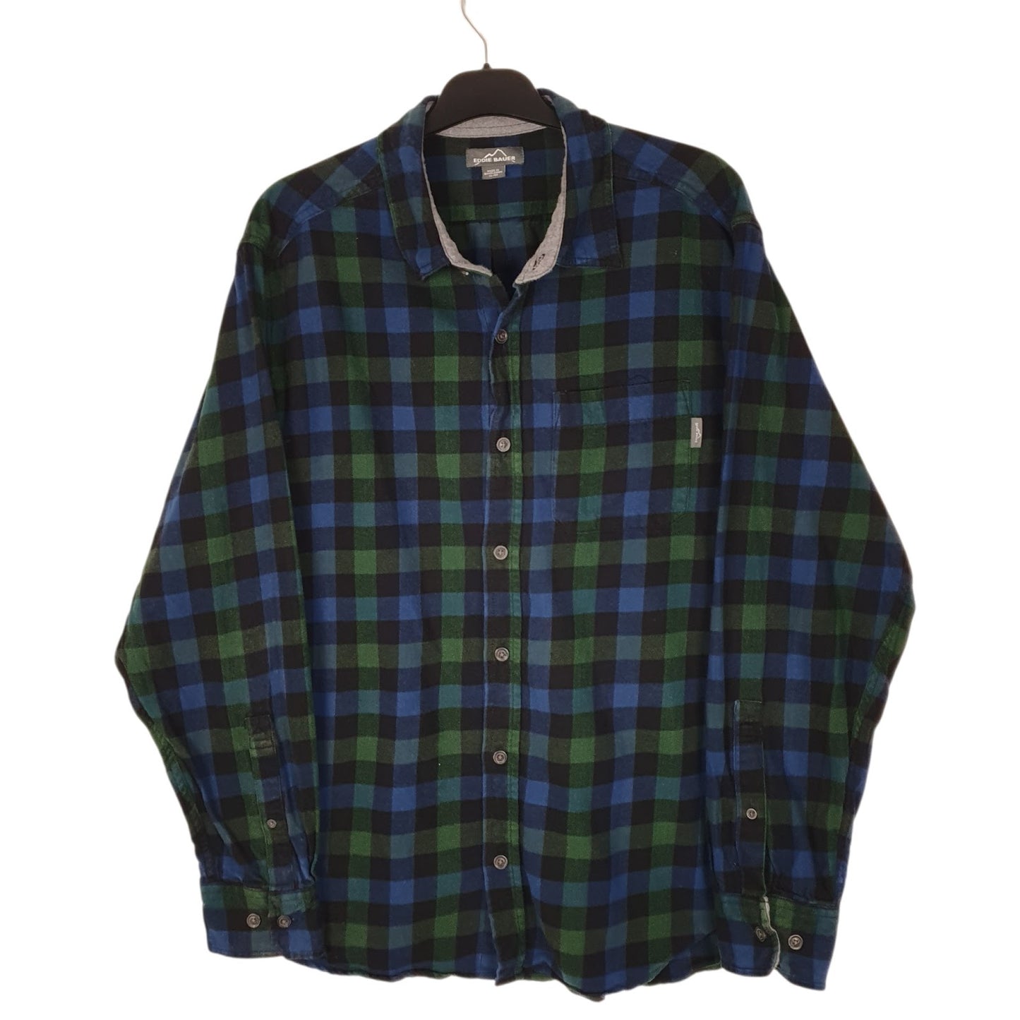 Mens Blue Eddie Bauer Thick Flannel Plaid Long Sleeve Shirt