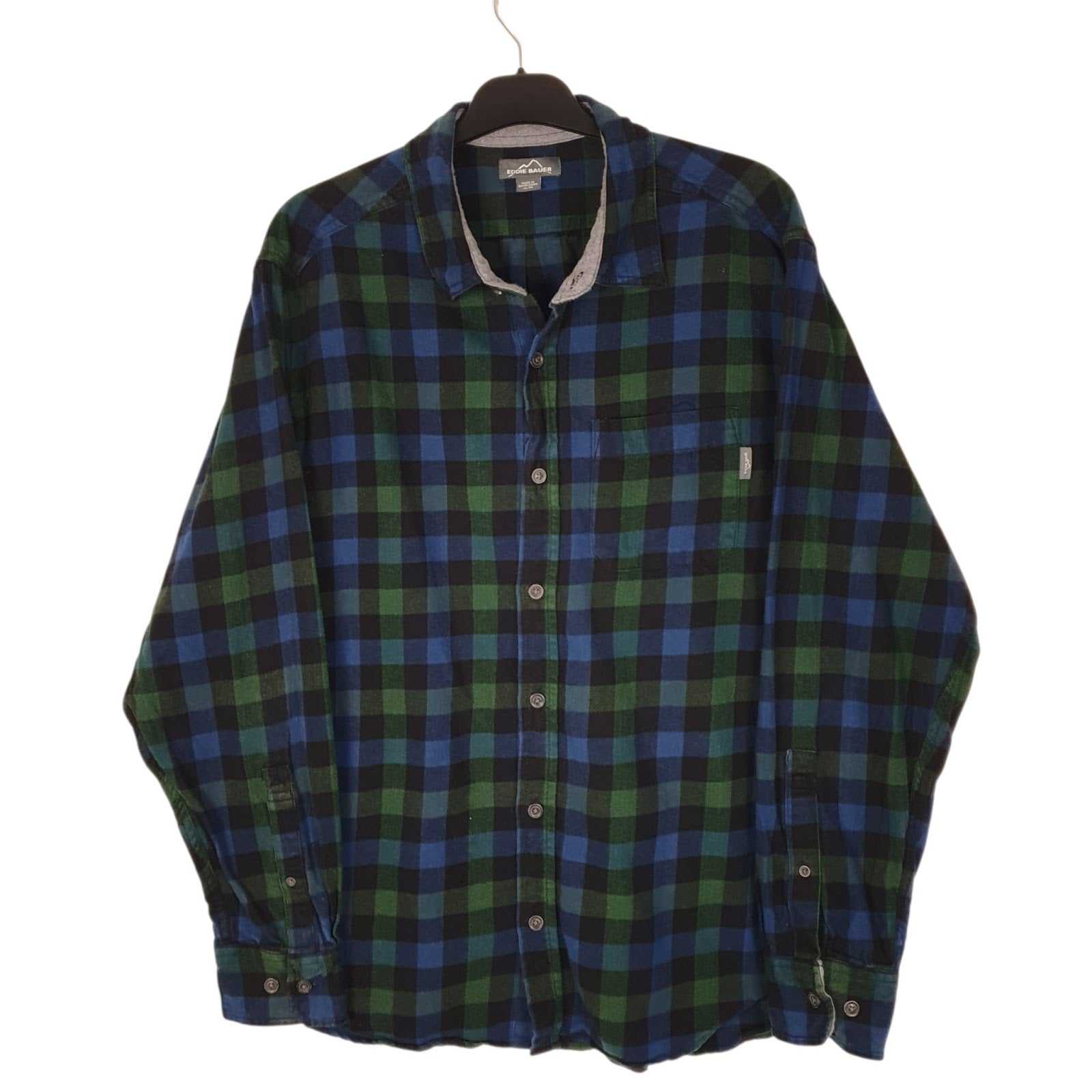 Mens Blue Eddie Bauer Thick Flannel Plaid Long Sleeve Shirt