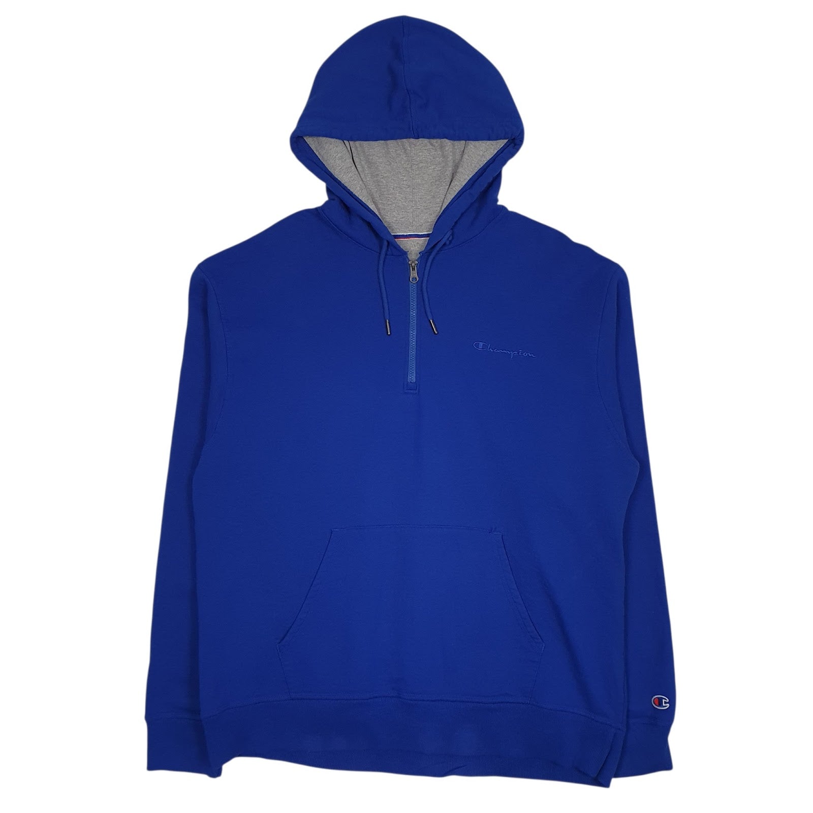 Mens Blue Champion Hooded Quarter Zip Jumper