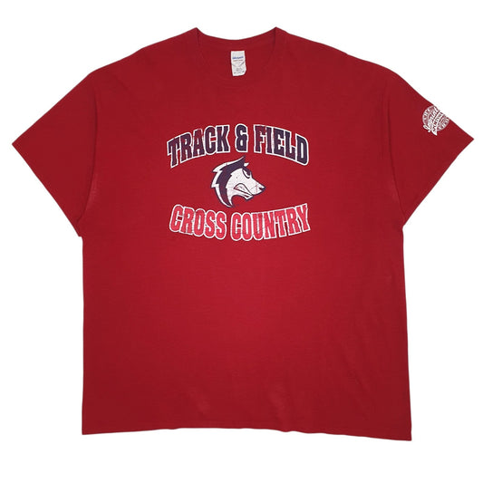 Mens Red Gildan Track & Field Cross Country Short Sleeve T Shirt