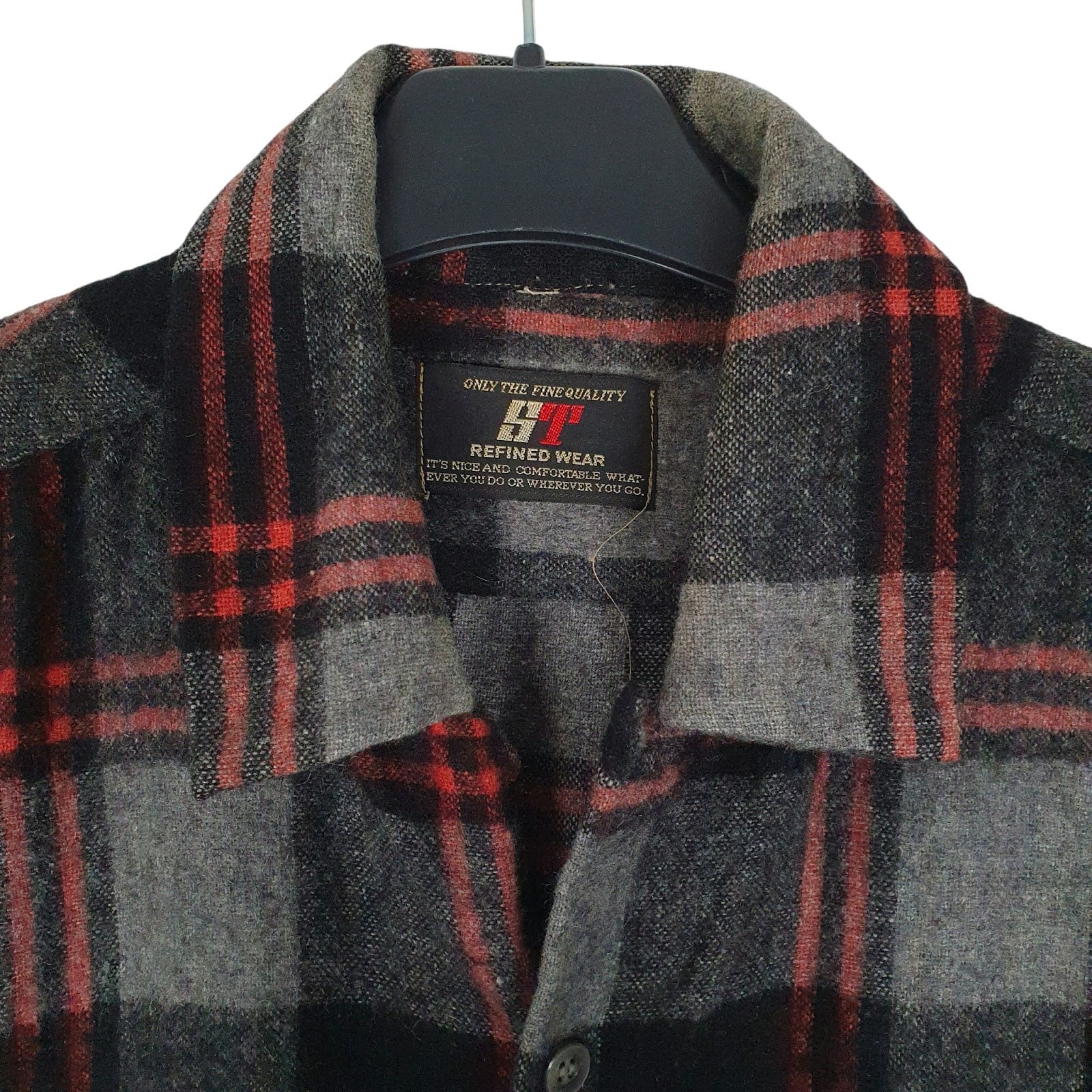 Mens Grey ST Refined Wear Plaid Flannel  Shirt