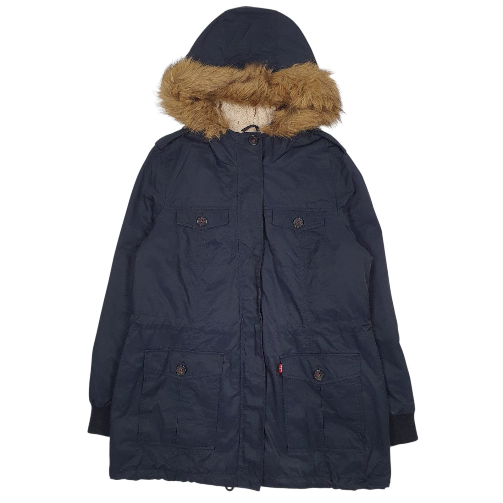 Womens Navy Levis Sherpa Lined  Coat