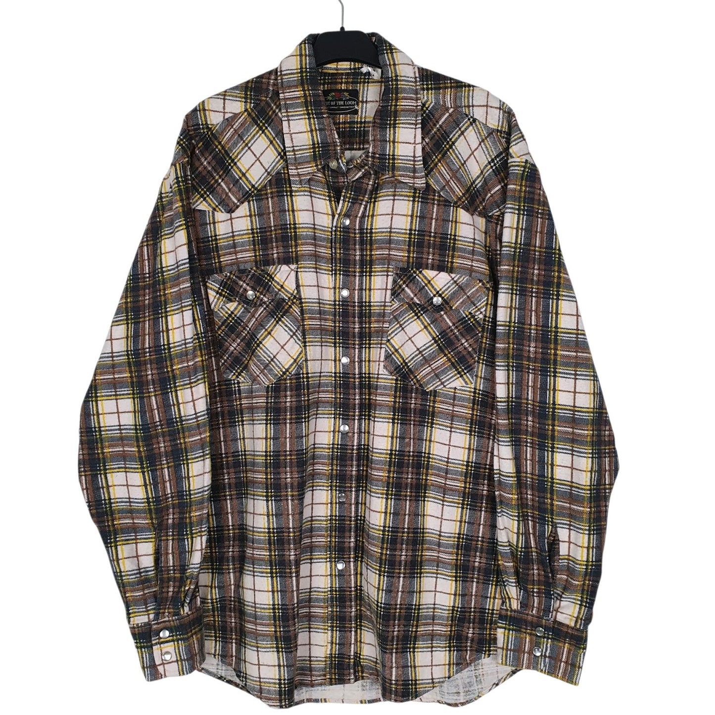 Mens Brown Fruit Of The Loom Plaid Flannel Long Sleeve Shirt