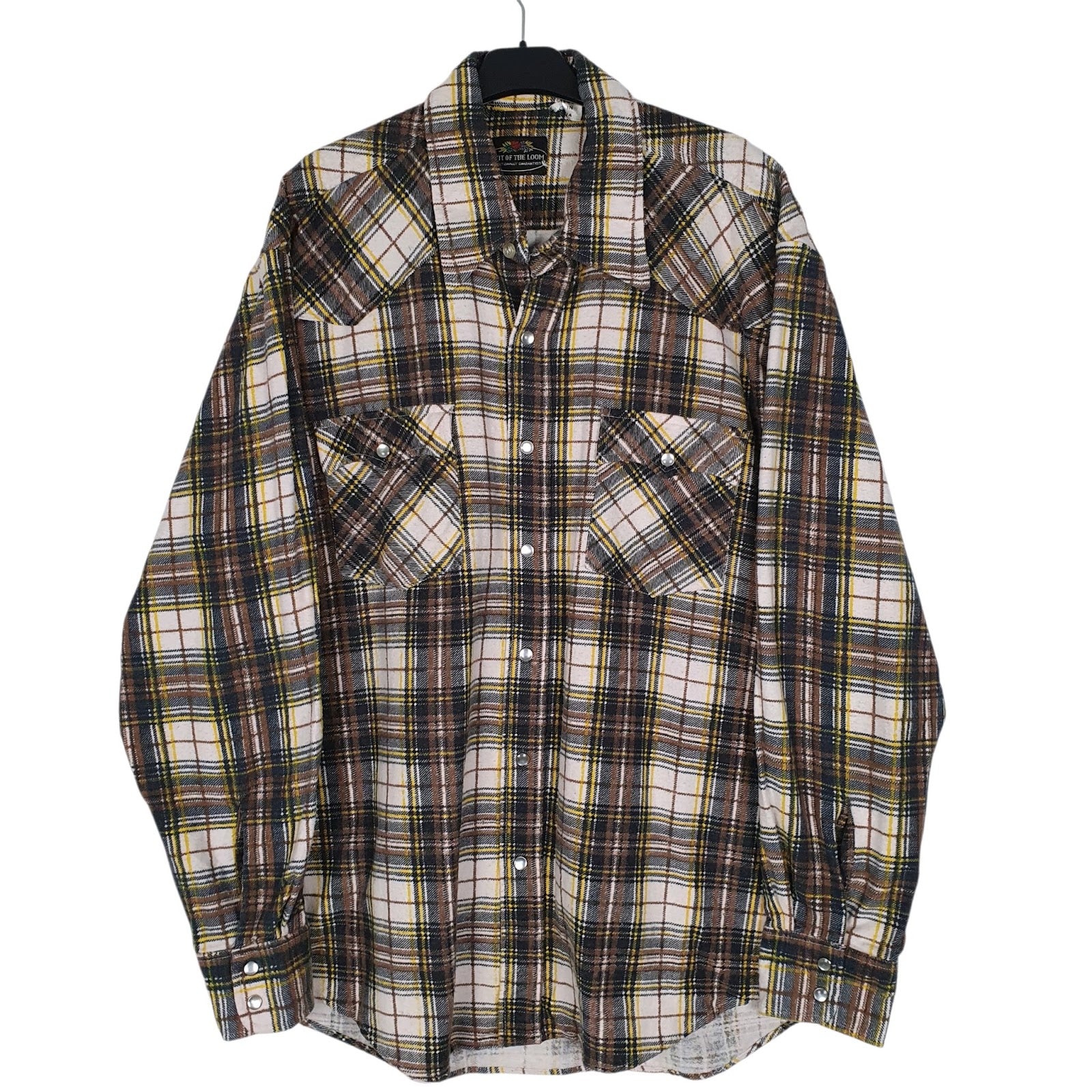 Mens Brown Fruit Of The Loom Plaid Flannel Long Sleeve Shirt