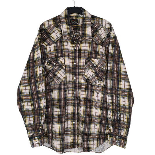 Mens Brown Fruit Of The Loom Plaid Flannel Long Sleeve Shirt