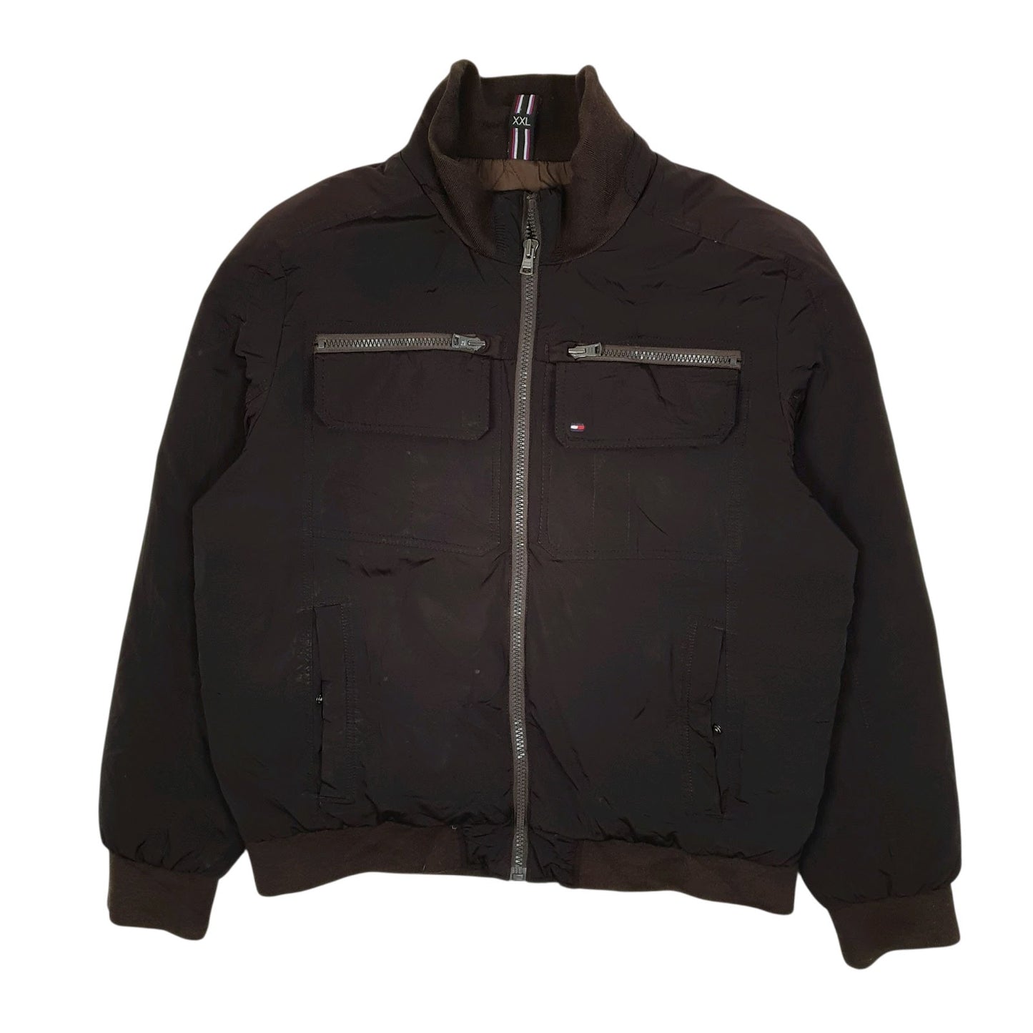 Mens Brown Tommy Hilfiger Bomber Windbreaker V Neck Coat