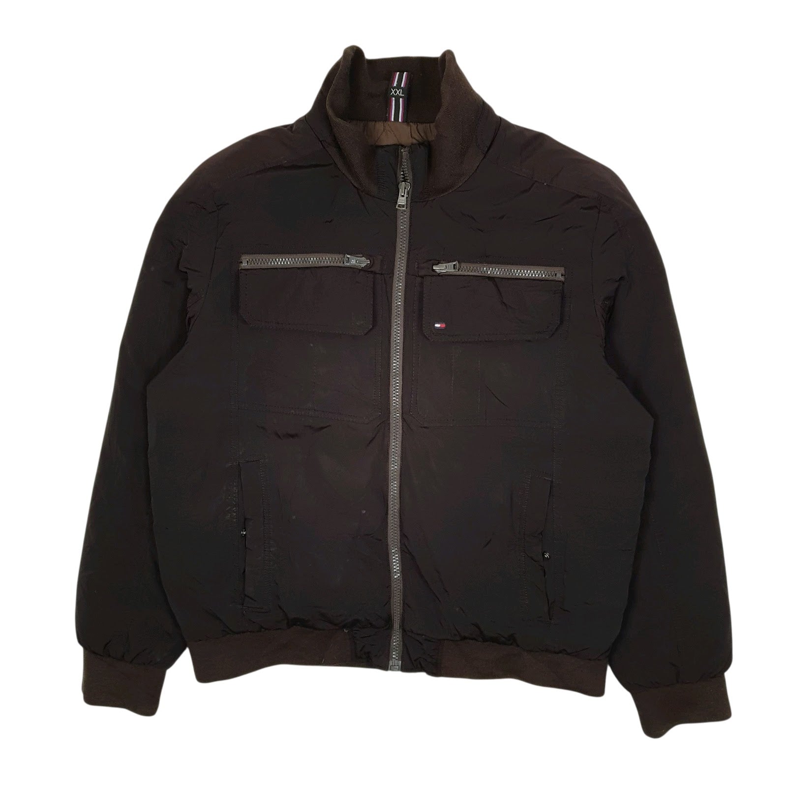 Mens Brown Tommy Hilfiger Bomber Windbreaker V Neck Coat