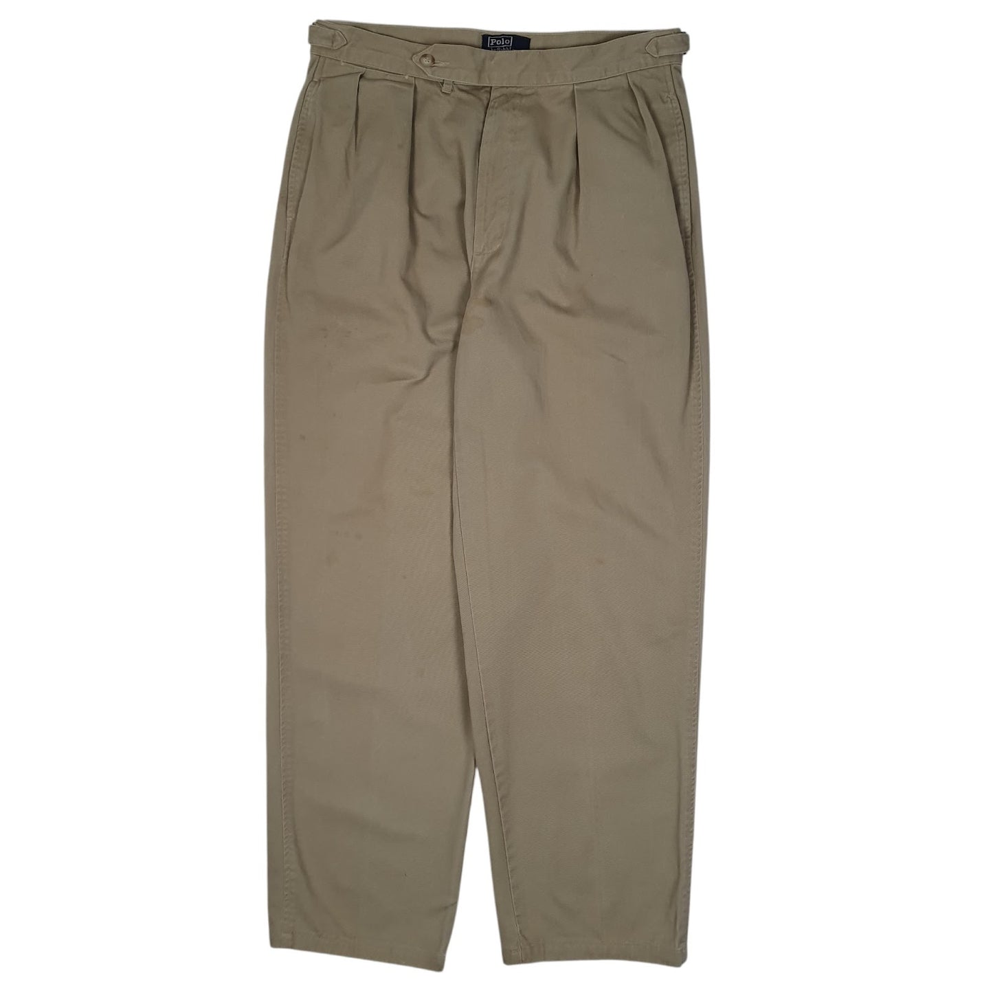 Mens Beige Polo Ralph Lauren Golf Vintage 80s Made In USA Pleated Chino Trousers