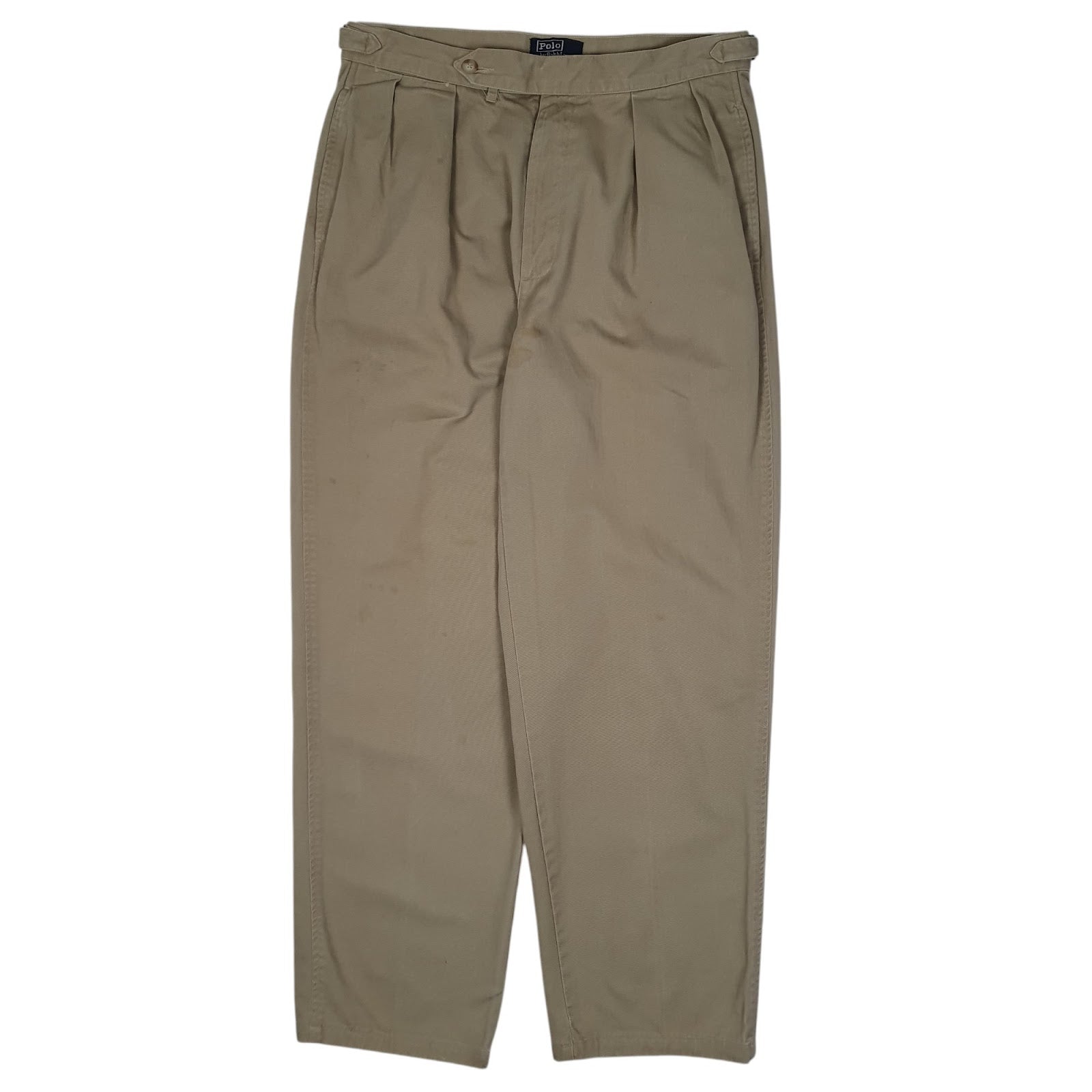 Mens Beige Polo Ralph Lauren Golf Vintage 80s Made In USA Pleated Chino Trousers