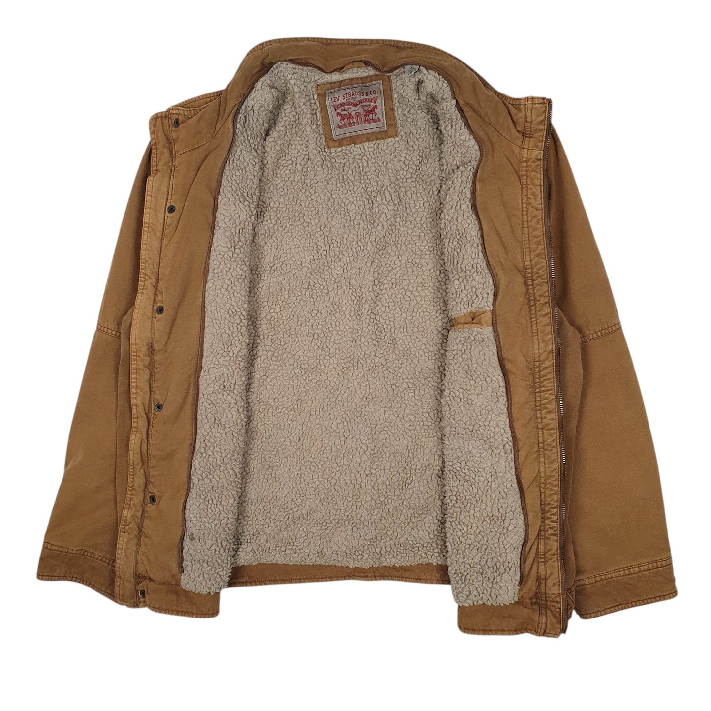 Mens Beige Levis Sherpa Lined Military Bomber  Coat