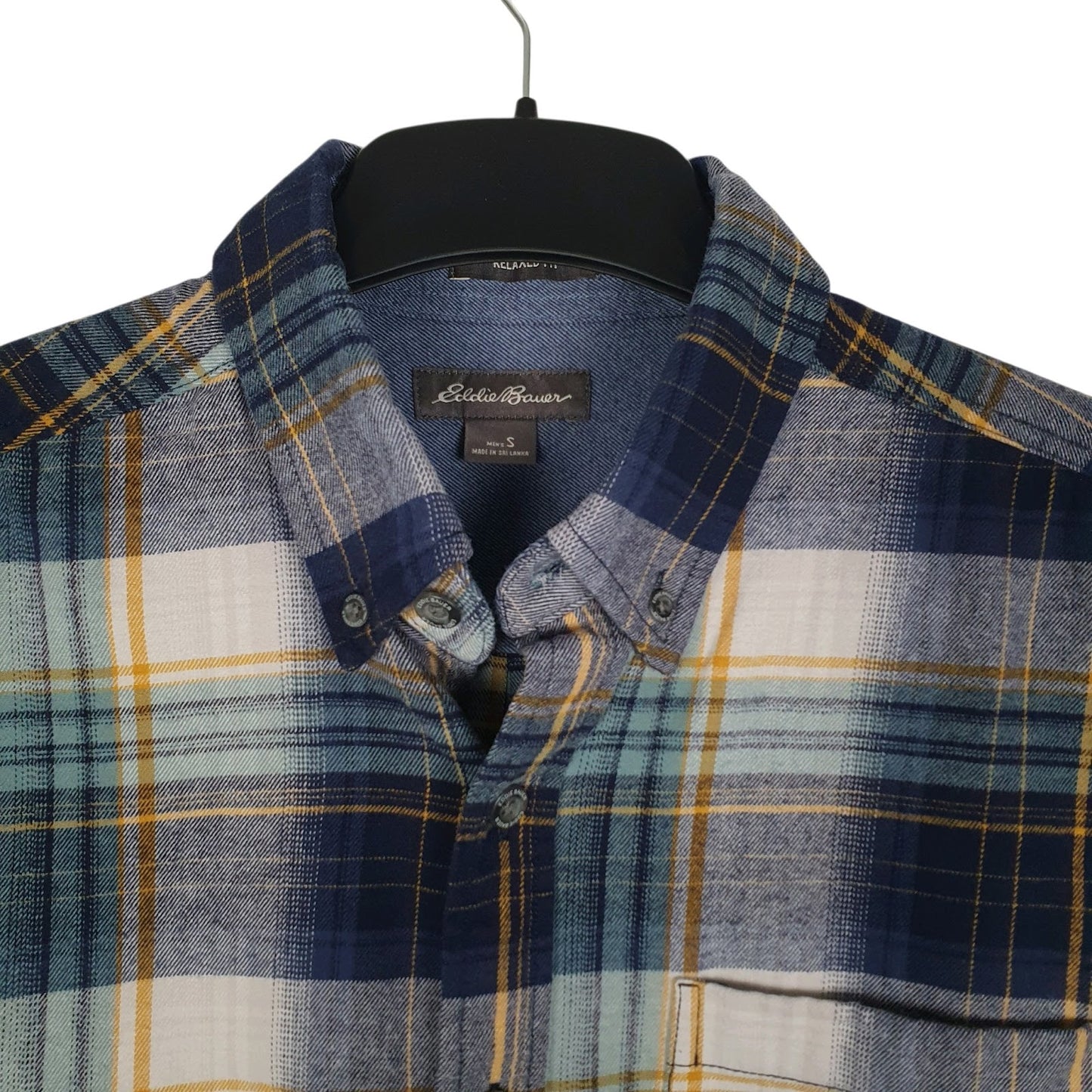 Mens Blue Eddie Bauer Heavyweight Plaid Flannel  Shirt