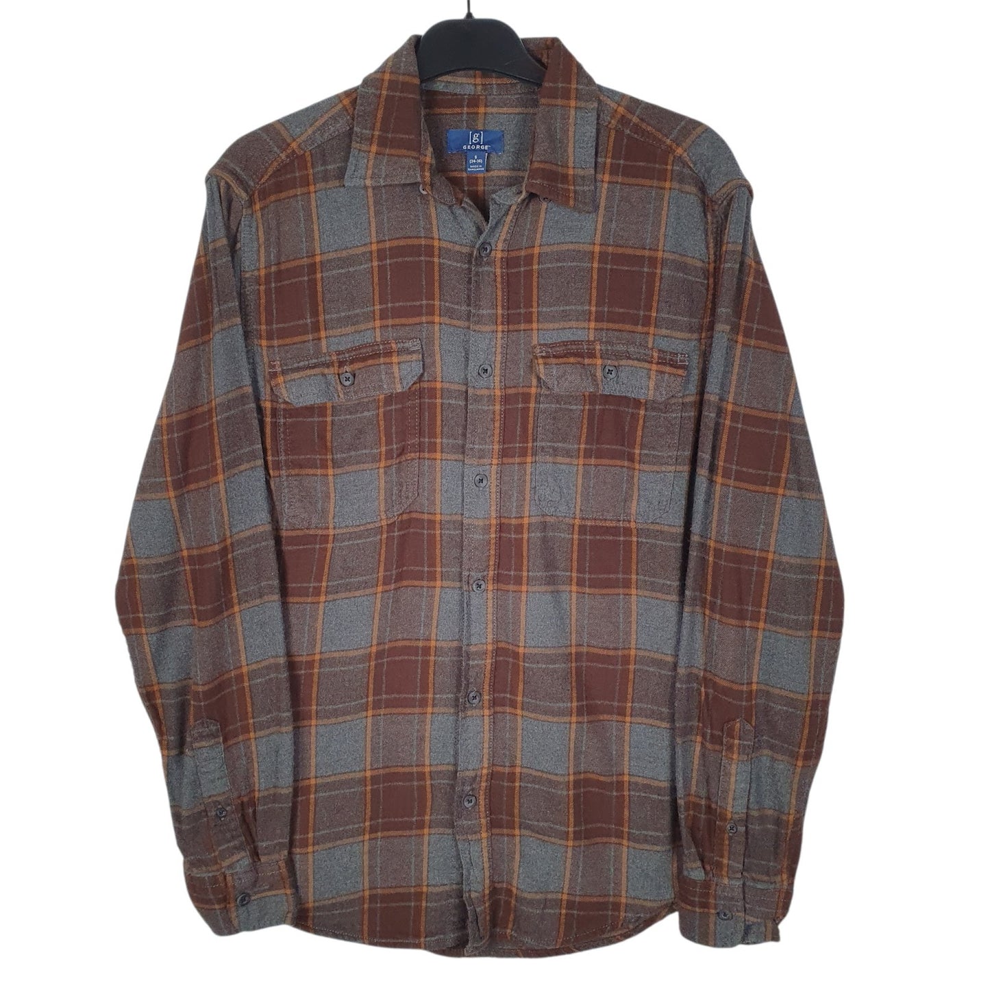 Mens Grey George Flannel Long Sleeve Shirt