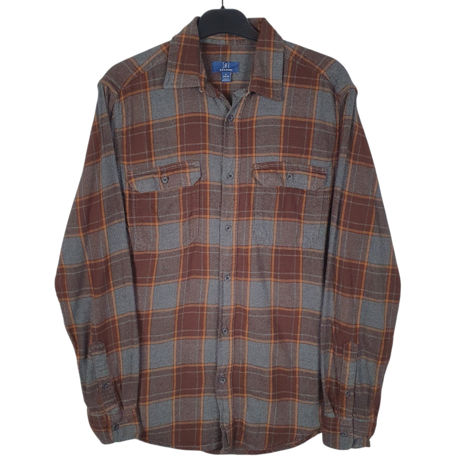 Mens Grey George Flannel Long Sleeve Shirt