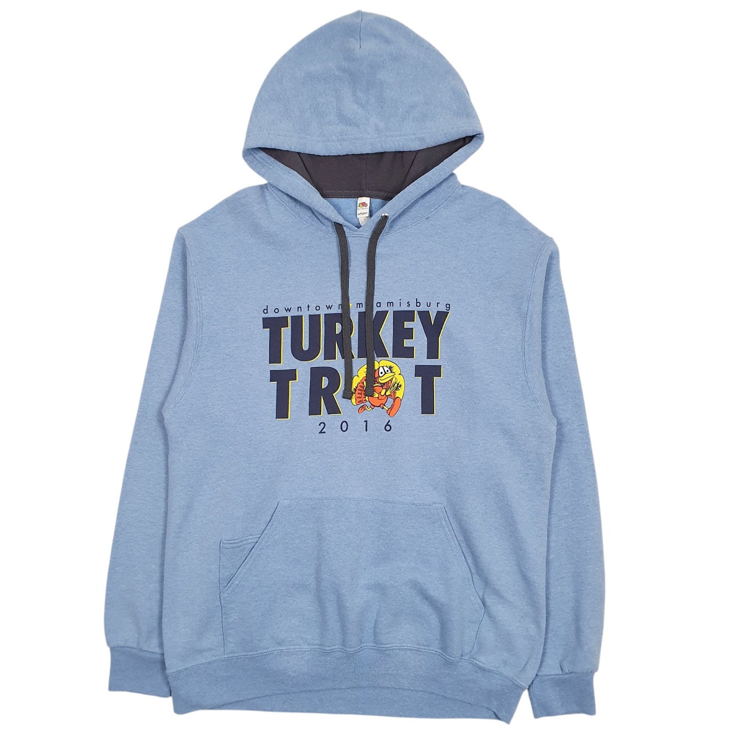 Mens Blue Fruit Of The Loom Turkey Trot Hoodie Jumper
