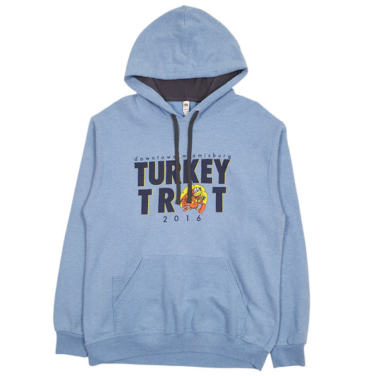 Mens Blue Fruit Of The Loom Turkey Trot Hoodie Jumper