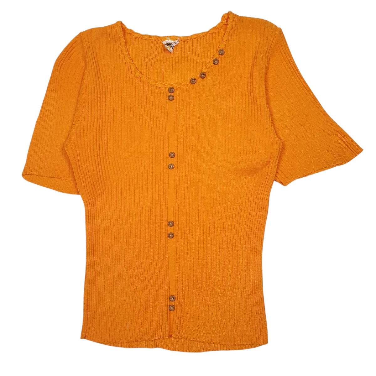Womens Orange Acryl Blouse Short Sleeve T Shirt