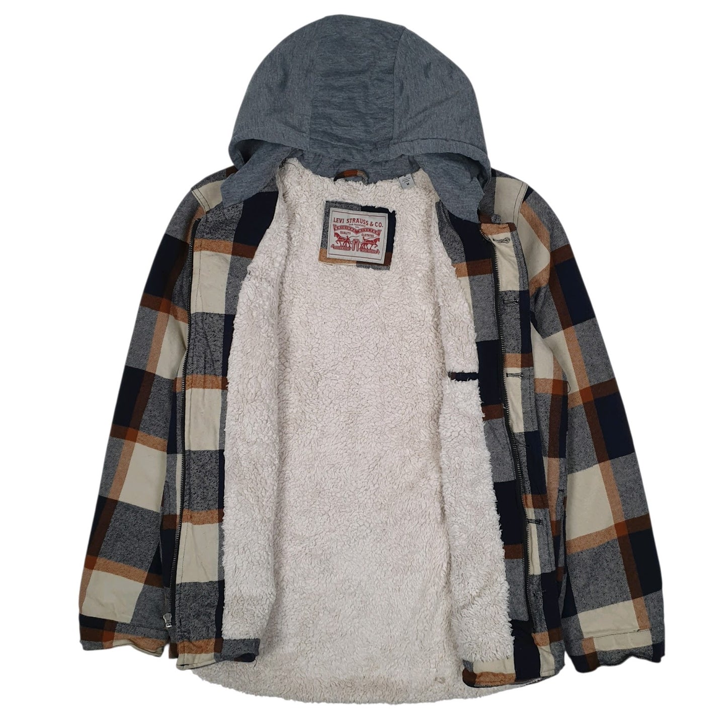 Mens Grey Levis Hoodie Sherpa Lined  Coat