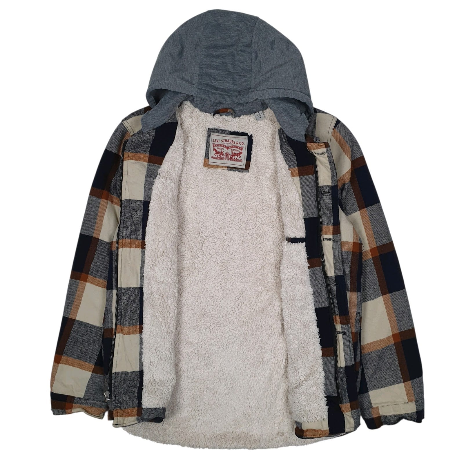 Mens Grey Levis Hoodie Sherpa Lined  Coat