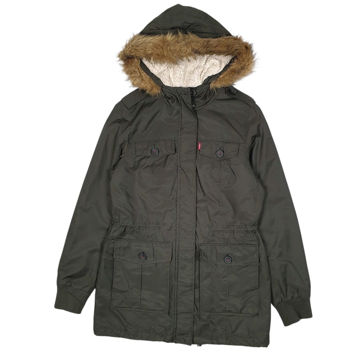 Womens Green Levis Sherpa Lined  Coat