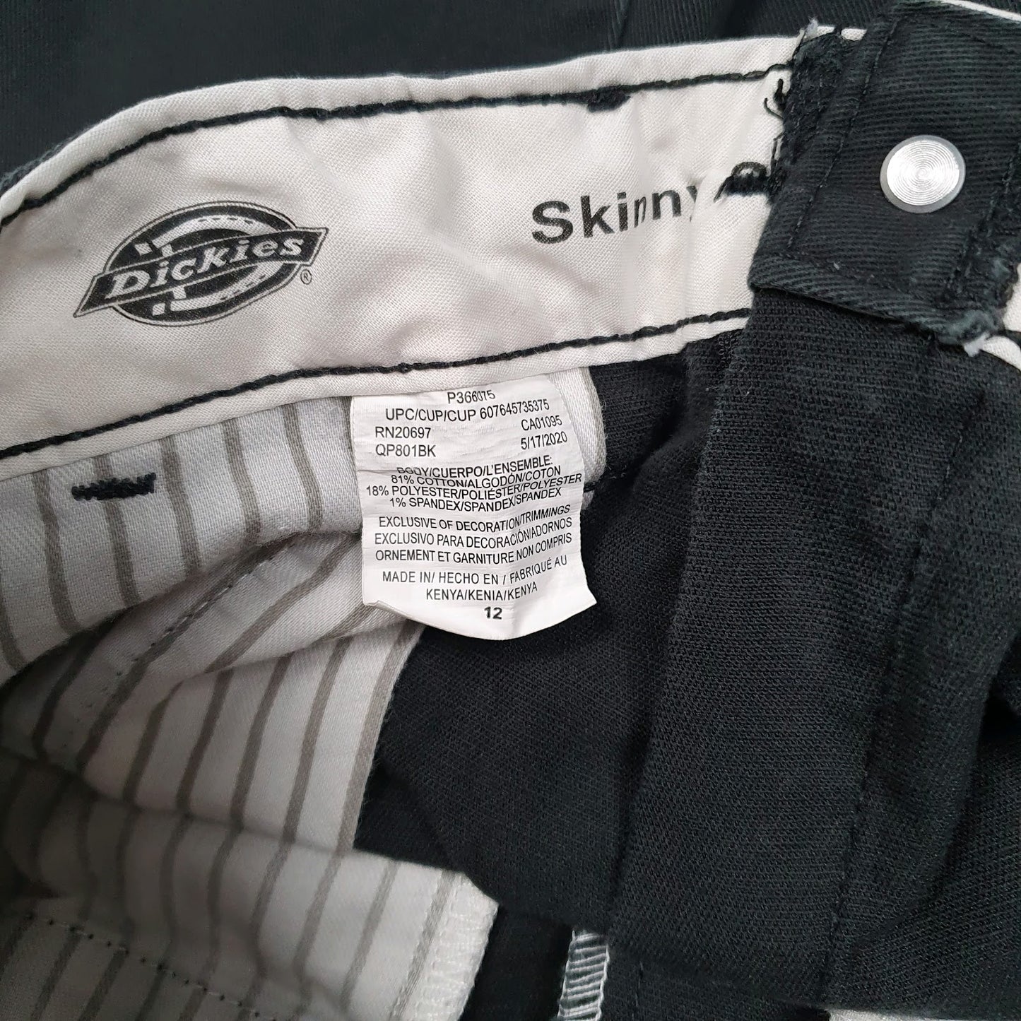Mens Black Dickies Tagged Youth age 12.  Trousers