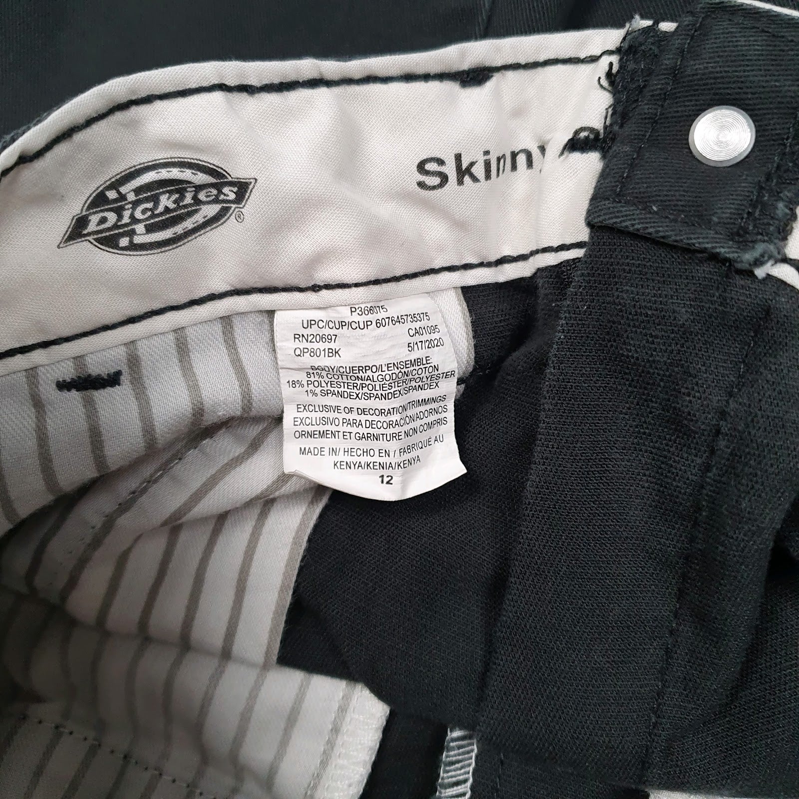 Mens Black Dickies Tagged Youth age 12.  Trousers