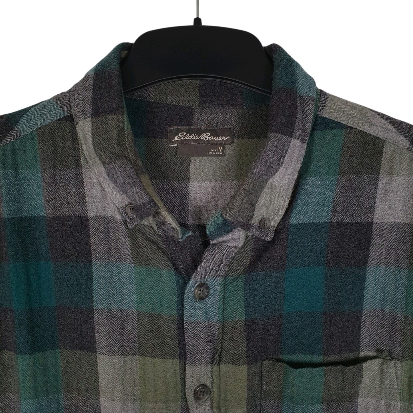 Mens Green Eddie Bauer Heavyweight Plaid Flannel  Shirt