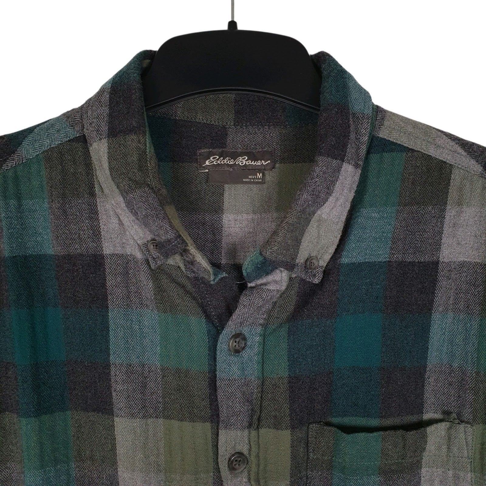 Mens Green Eddie Bauer Heavyweight Plaid Flannel  Shirt