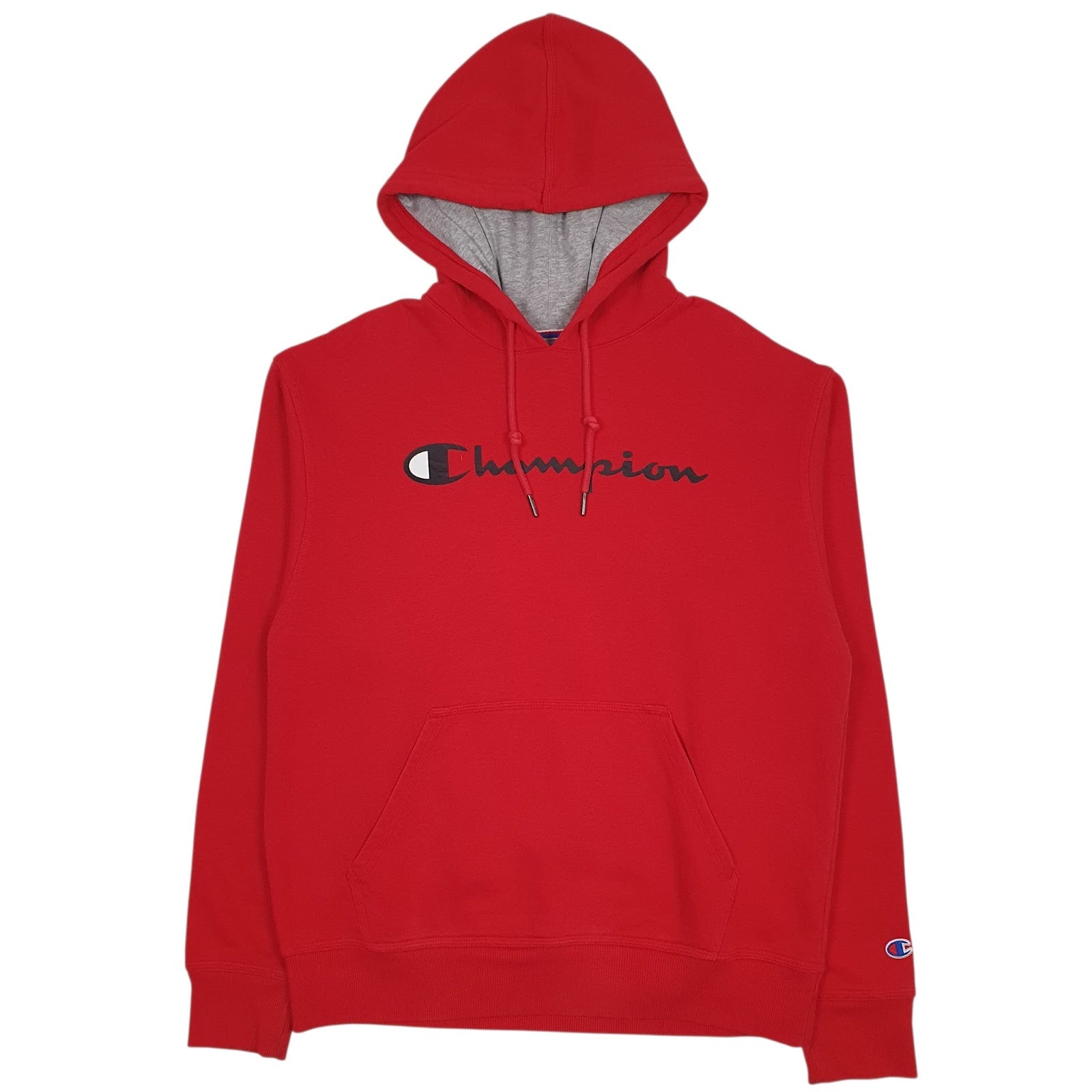 Mens Red Champion Spellout Hoodie Jumper