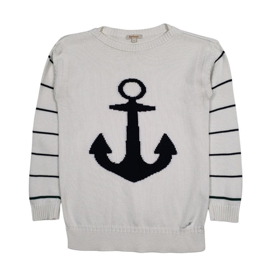 Womens White Barbour Beacon Brand Crewneck Jumper
