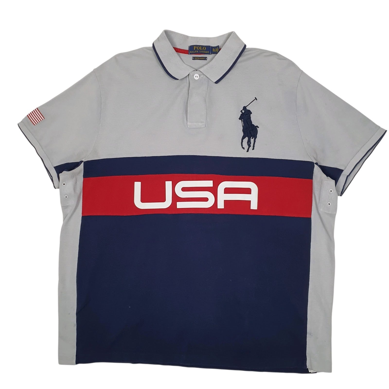 Mens Blue Polo Ralph Lauren Custom Slim Fit USA Short Sleeve Polo Shirt