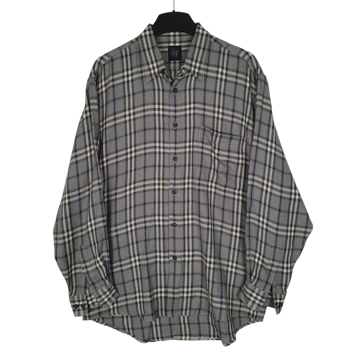 Mens Grey GJ Plaid Flannel Long Sleeve Shirt