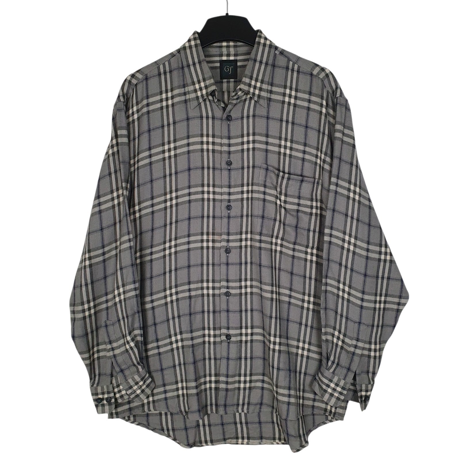 Mens Grey GJ Plaid Flannel Long Sleeve Shirt