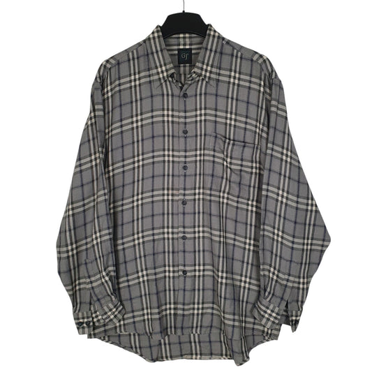 Mens Grey GJ Plaid Flannel Long Sleeve Shirt