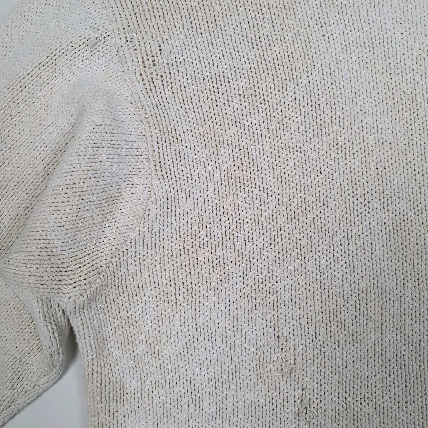 Mens White Polo Ralph Lauren Distressed Chunky Knit Crewneck Jumper
