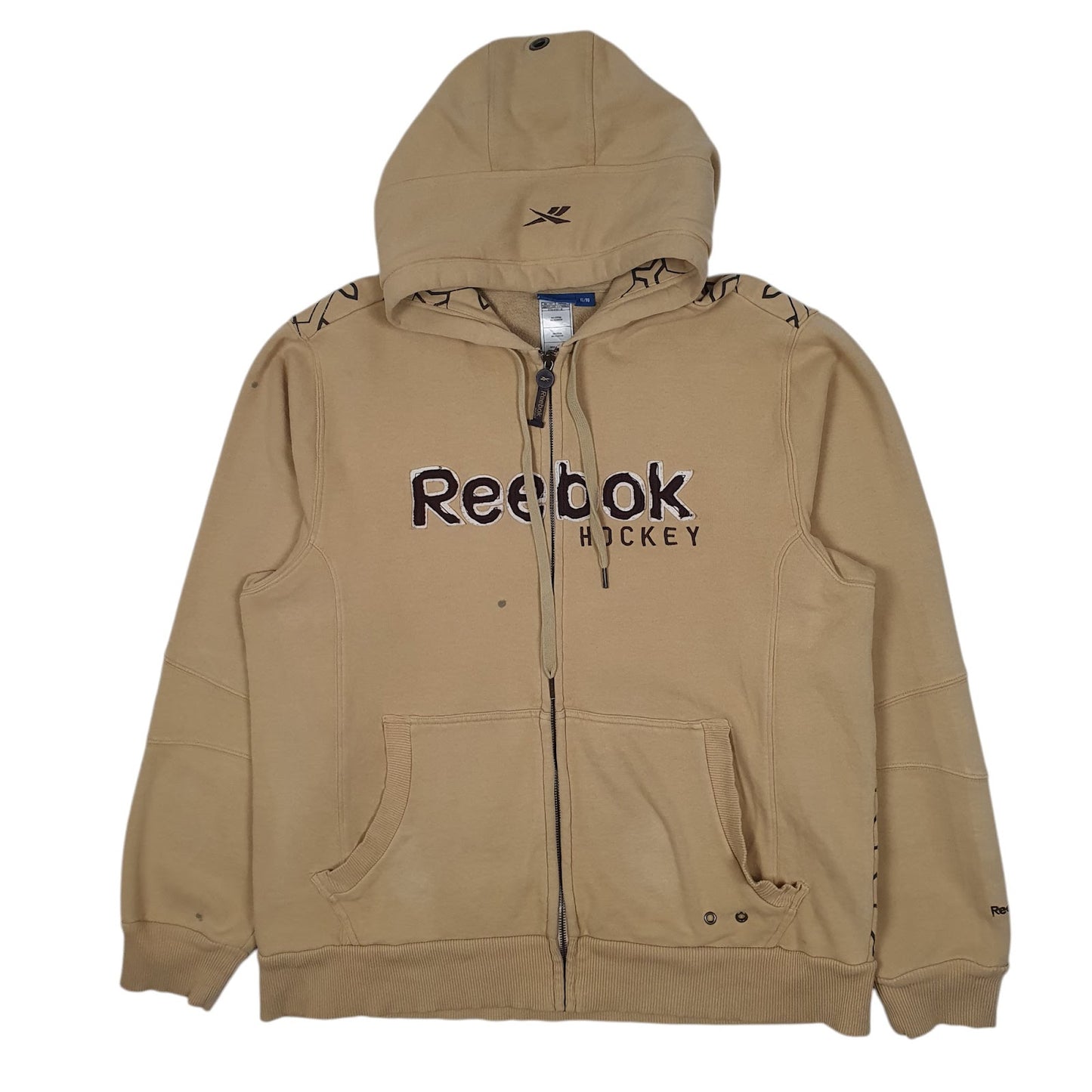 Mens Beige Reebok Hockey Hoodie Full Zip Jumper