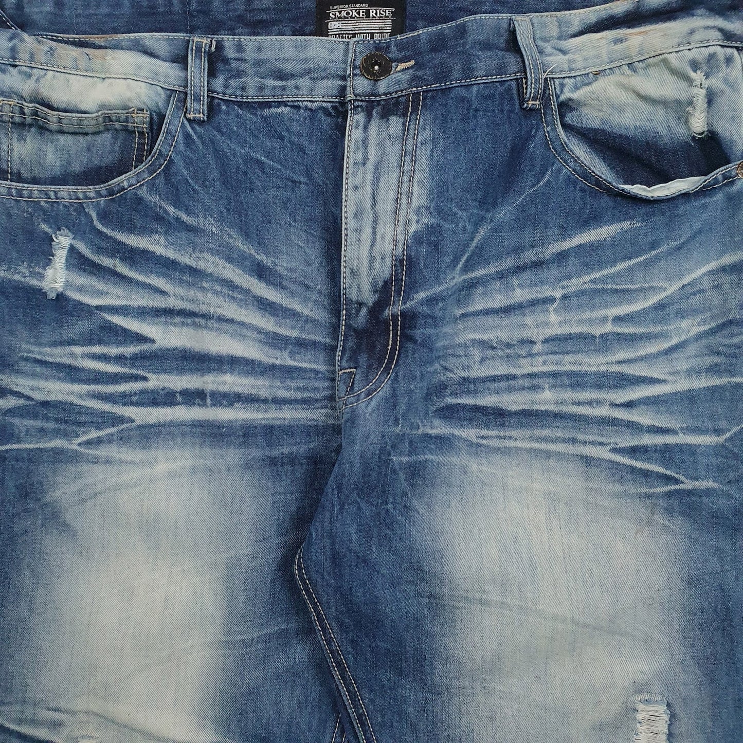 Mens Blue Smoke Rise Distressed  Shorts