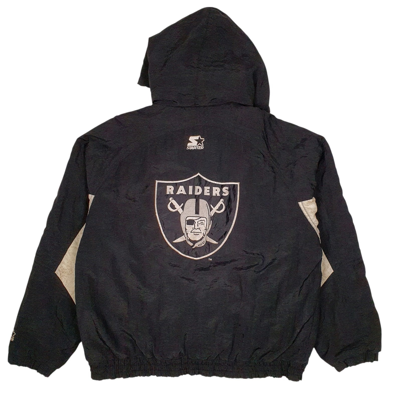 Mens Black Starter NFL Oakland Raiders Vintage 90s Crewneck Coat