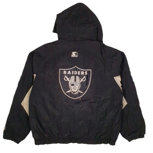 Mens Black Starter NFL Oakland Raiders Vintage 90s Crewneck Coat
